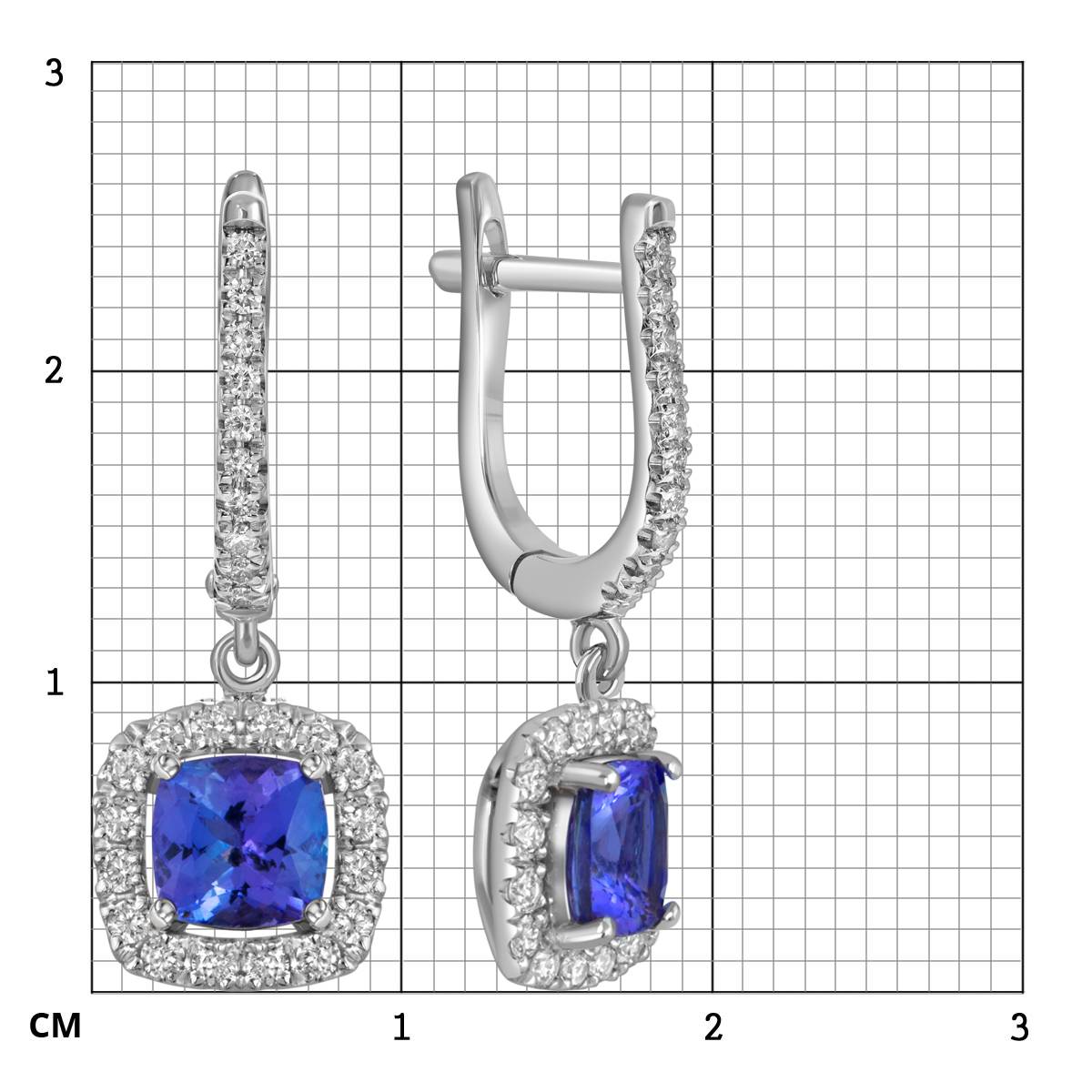 Серьги из белого золота с бриллиантами и танзанитами (056150)
