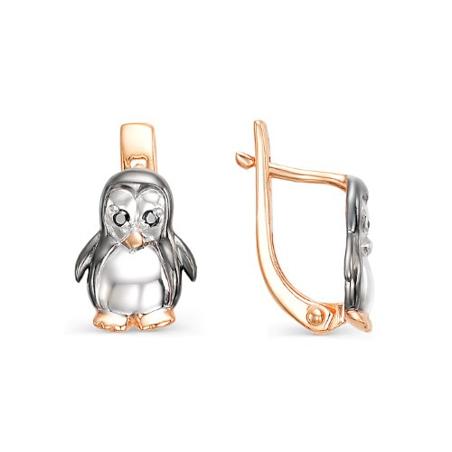 Детские серьги из комбинированного золота с чернением и фианитами 