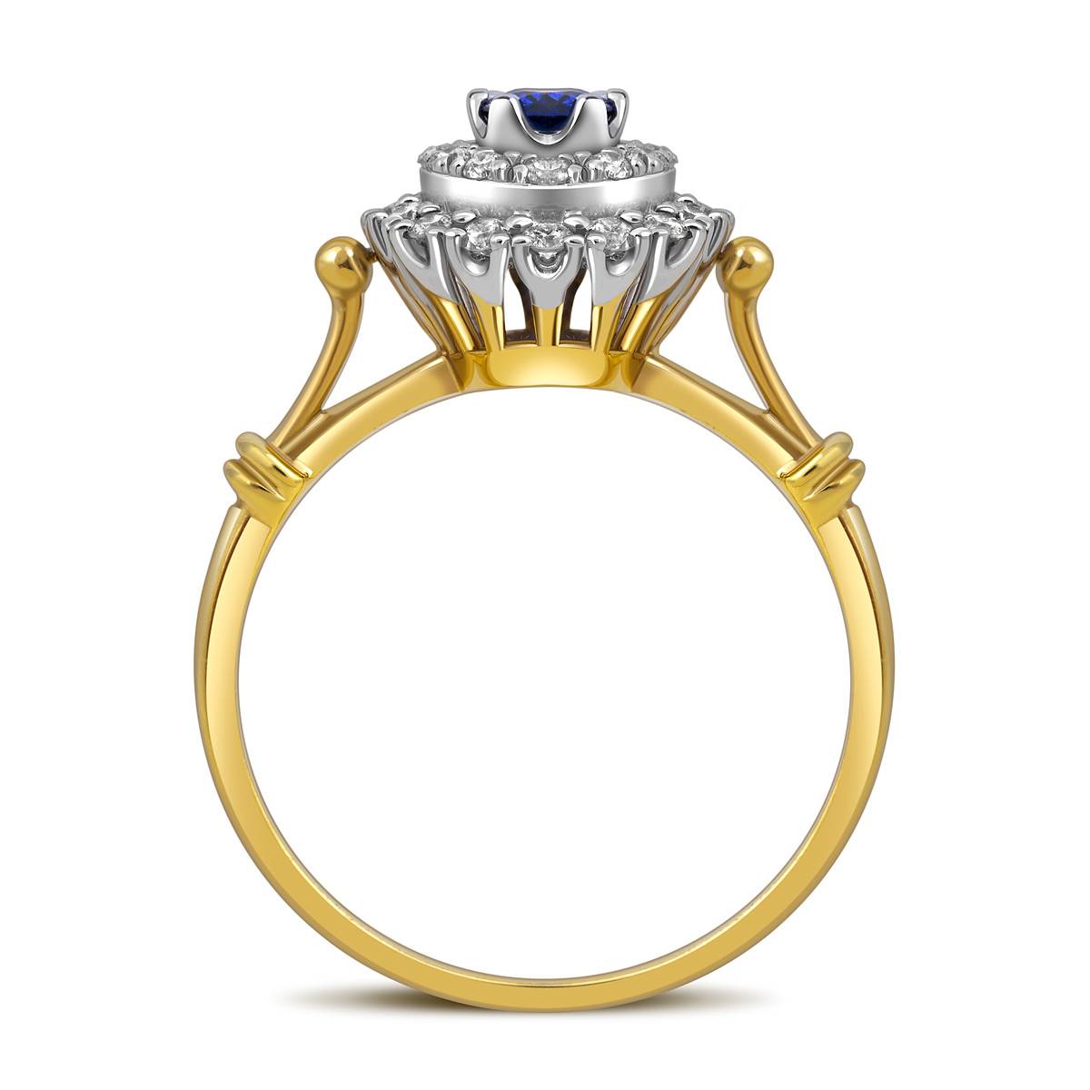 Кольцо из комбинированного золота с бриллиантами и сапфиром (018617)