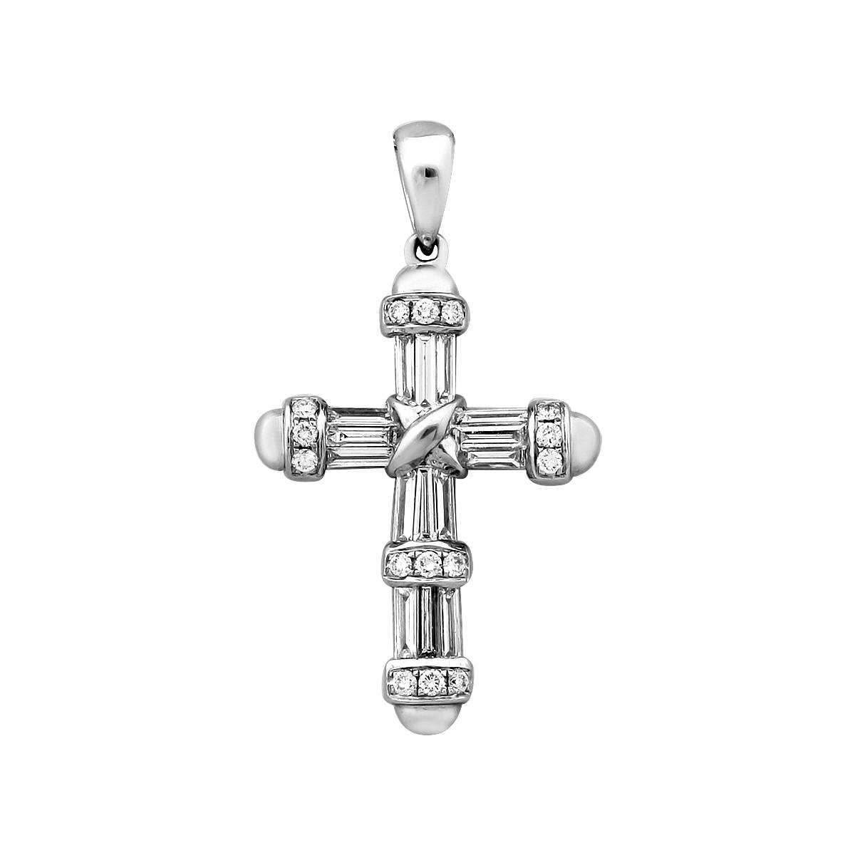 Кулон крест из белого золота с бриллиантами (023476)