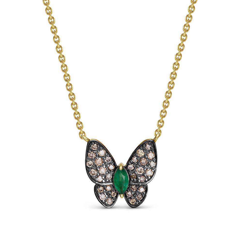 Колье из жёлтого золота с бриллиантами и изумрудом (059565)