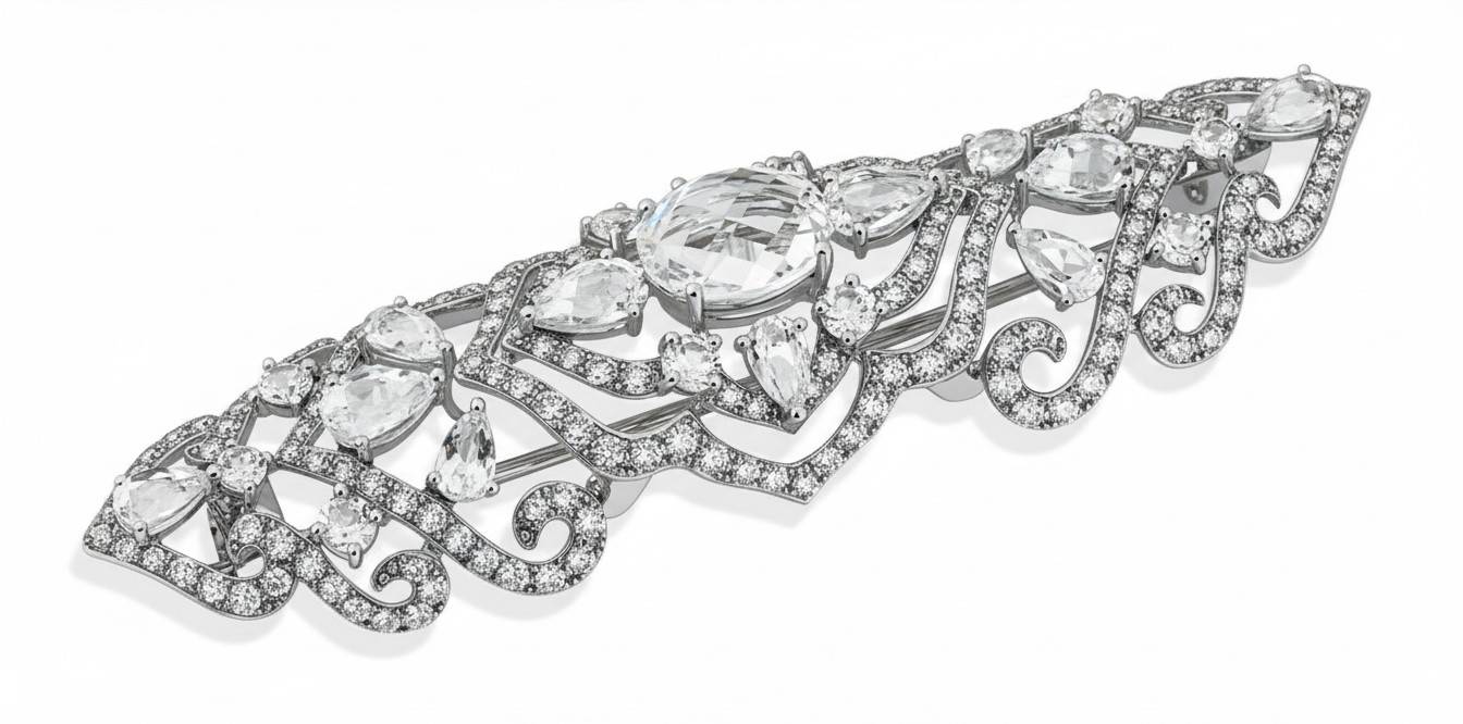 Брошь из белого золота с бриллиантами и топазами (042781)