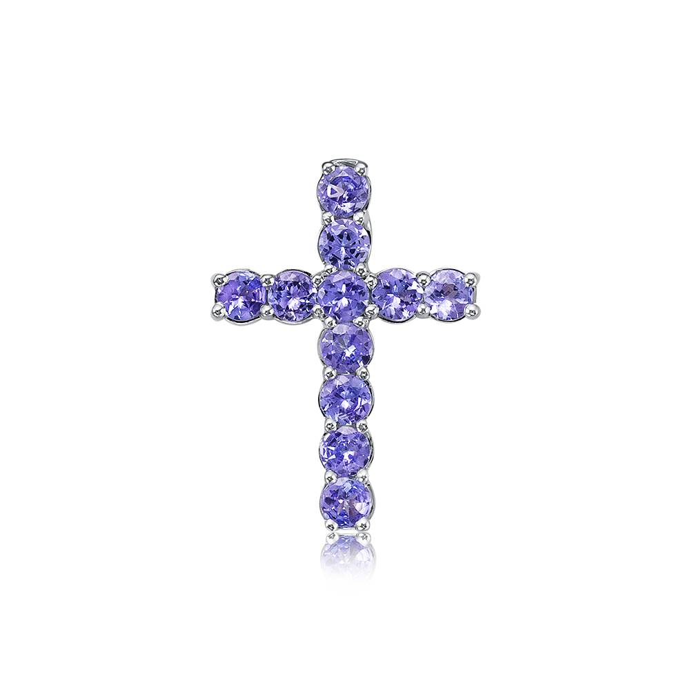 Кулон крест из белого золота с танзанитами (051367)