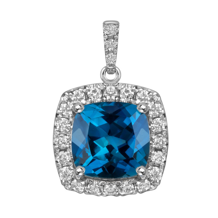 Кулон из белого золота с бриллиантами и топазом (060153)