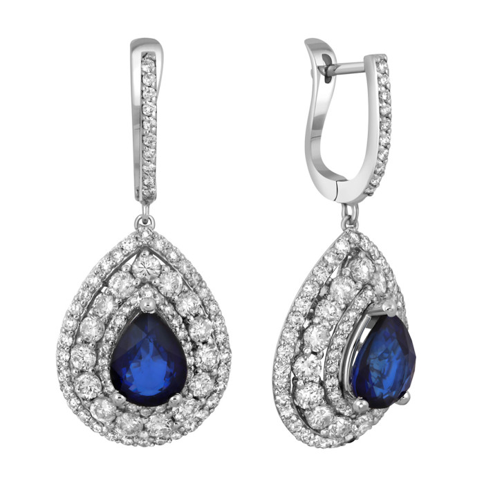 Серьги из белого золота с бриллиантами и сапфирами (040878)