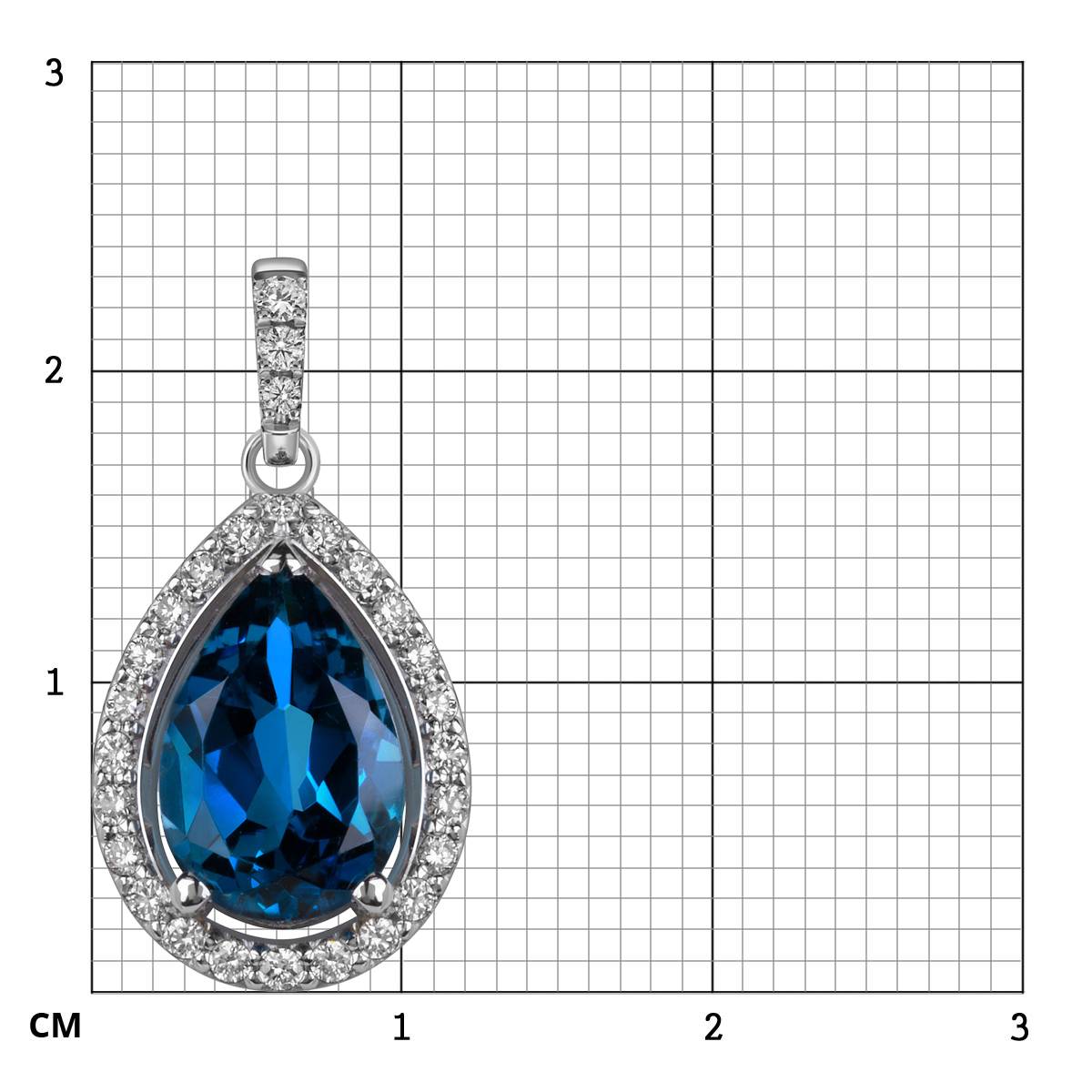 Кулон из белого золота с бриллиантами и лондон топазом (060156)