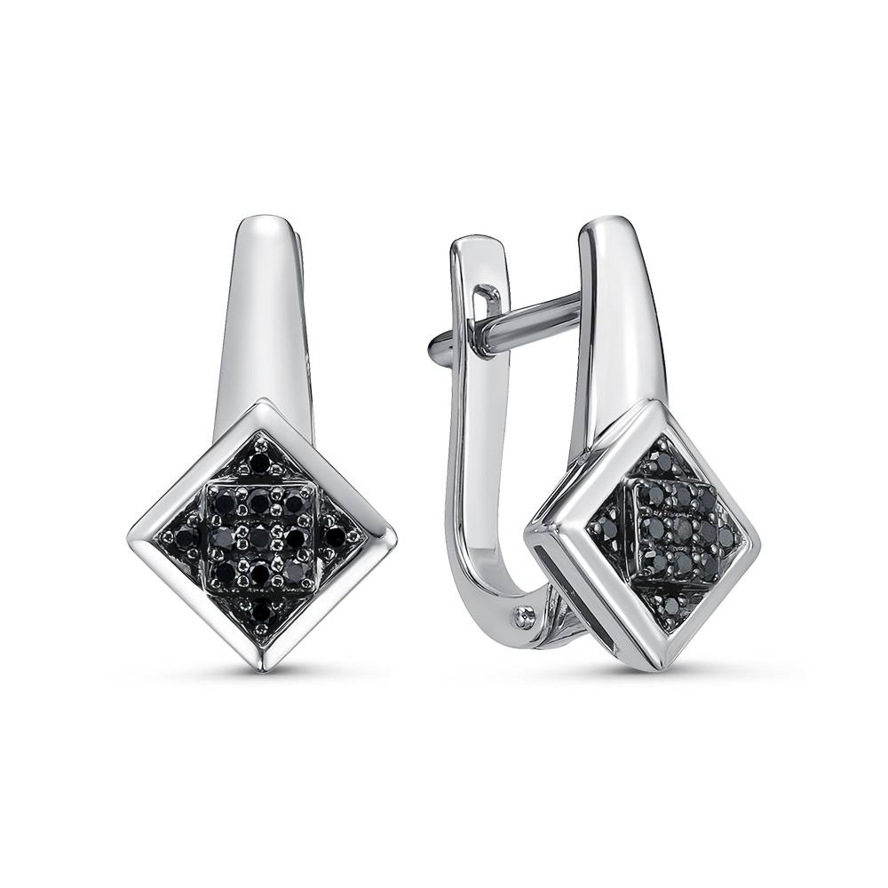Серьги пусеты из белого золота с чёрными бриллиантами (060457)
