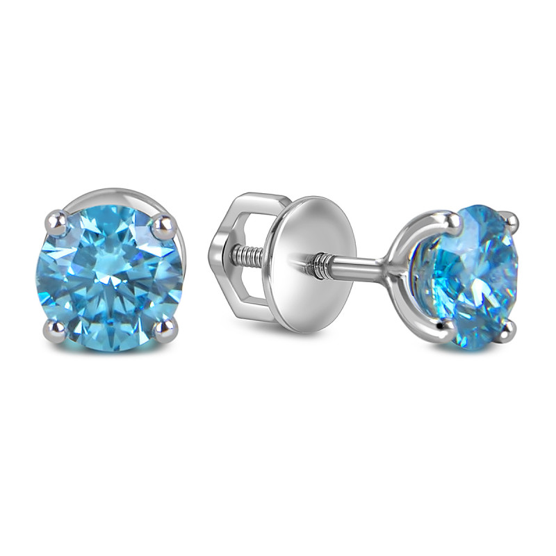 Серьги пусеты из белого золота с голубыми бриллиантами (060043)