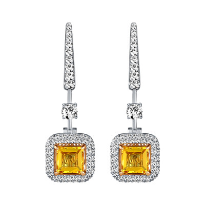 Серьги из белого золота с жёлтыми сапфирами и бриллиантами (064159)