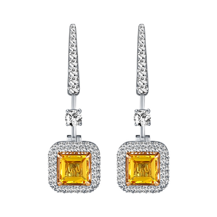 Серьги из белого золота с жёлтыми сапфирами и бриллиантами (064159)