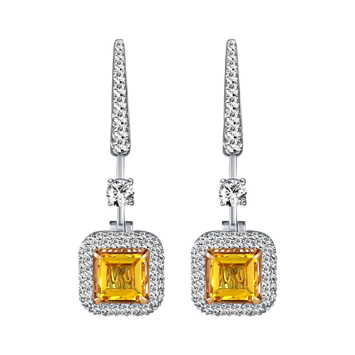 Серьги из белого золота с жёлтыми сапфирами и бриллиантами (064159)