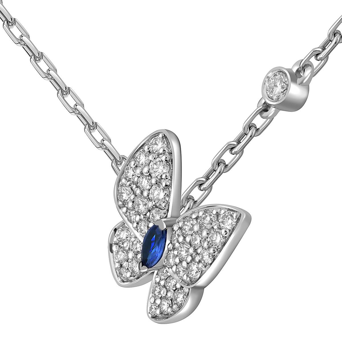 Колье из белого золота с бриллиантами и сапфиром 