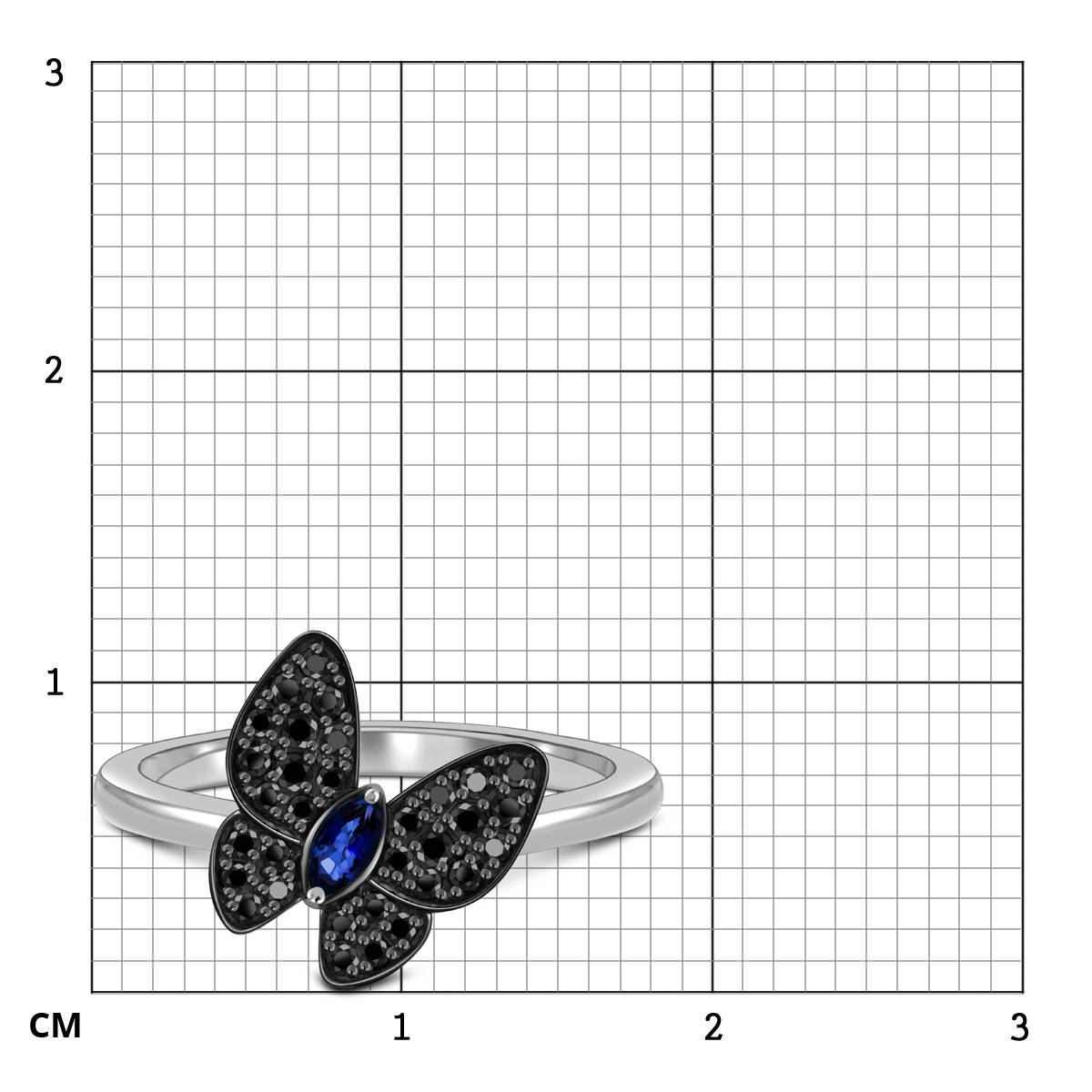 Кольцо из белого золота с чёрными бриллиантами и сарфиром (059598)