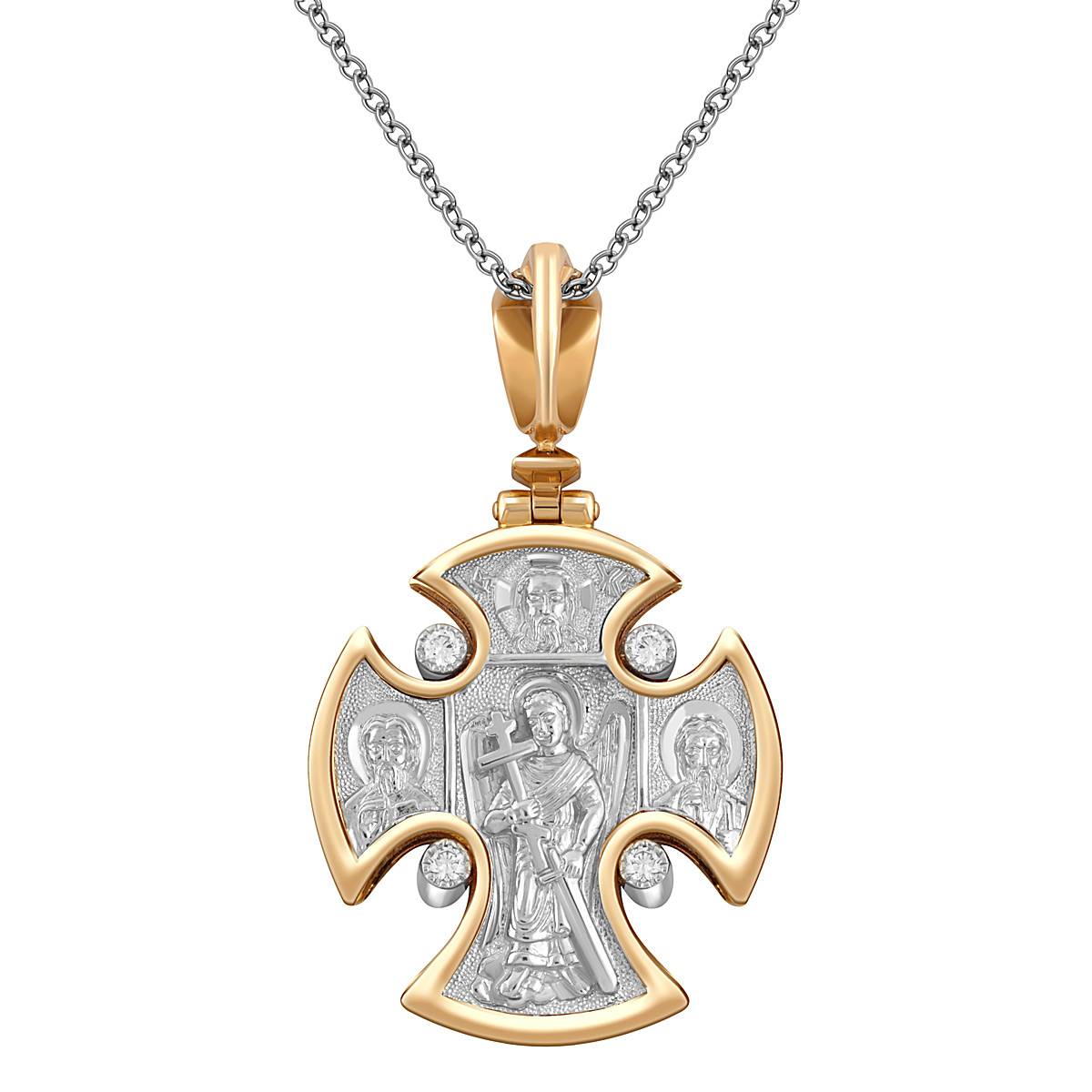 Кулон крест из комбинированного золота с бриллиантами (045679)