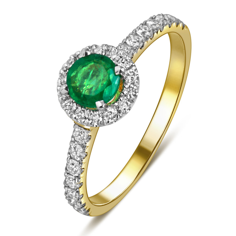 Кольцо из жёлтого золота с бриллиантами и изумрудом (060964)