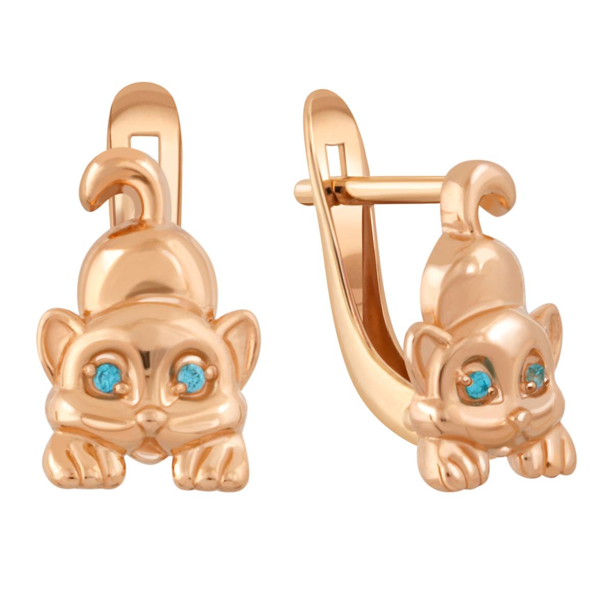 Детские серьги из красного золота с цветными фианитами 