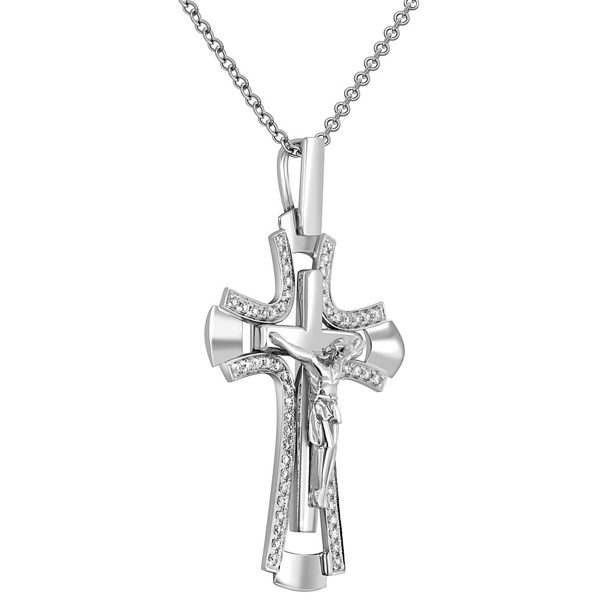 Кулон крест из белого золота с бриллиантами (025697)