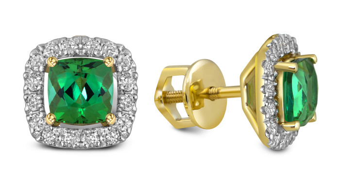 Серьги пусеты из белого золота золота с бриллиантами и турмалинами (057528)