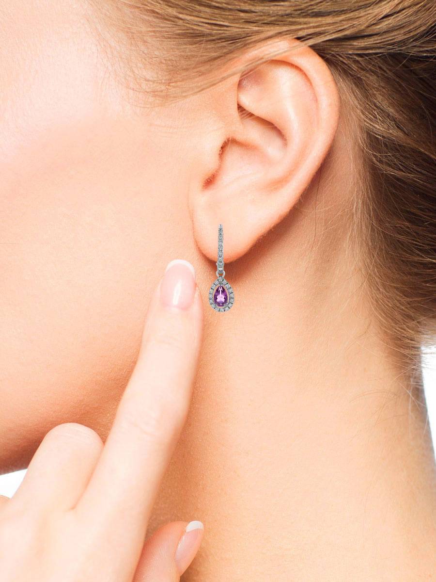 Серьги из белого золота с бриллиантами и розовыми сапфирами (062567)