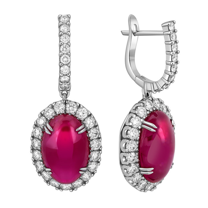 Серьги из белого золота с бриллиантами и рубинами (047557)