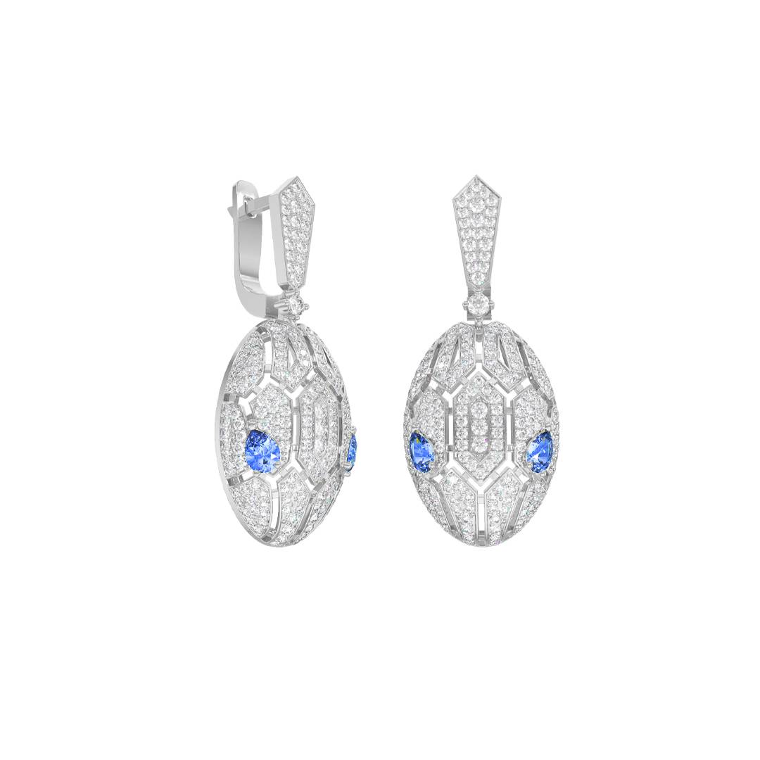 Серьги из белого золота с фианитами и нано сапфирами (056068)