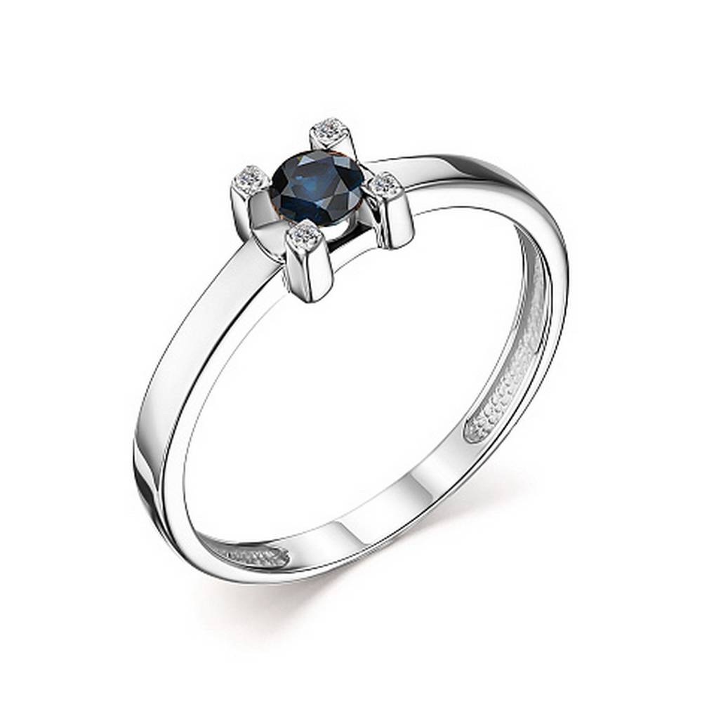 Помолвочное кольцо из белого золота с бриллиантами и сапфиром (049994)
