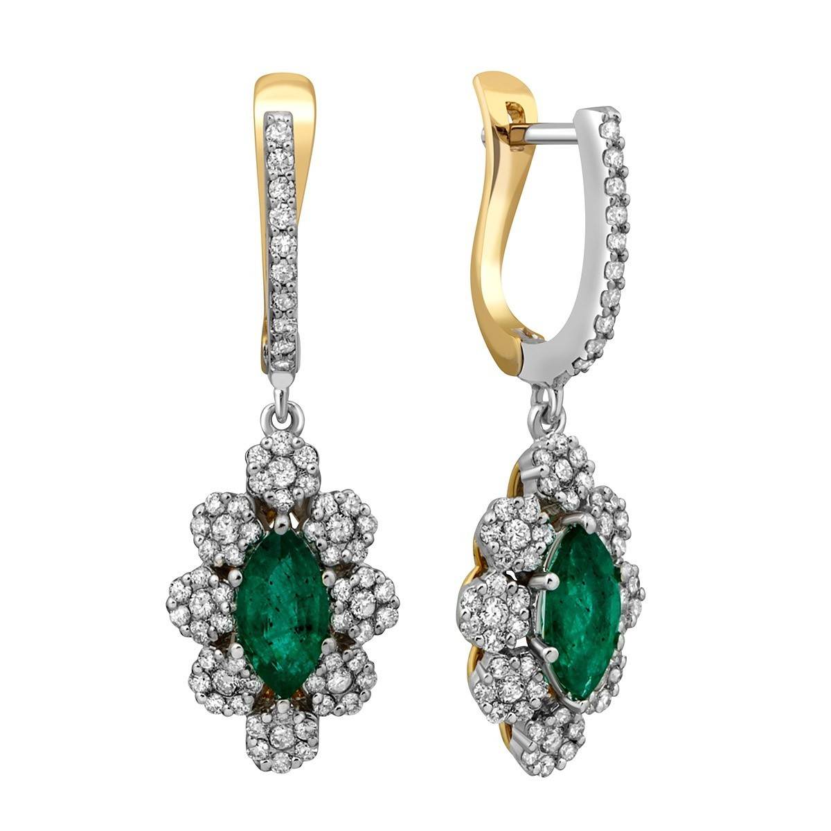 Серьги из комбинированного золота с бриллиантами и изумрудами (023154)