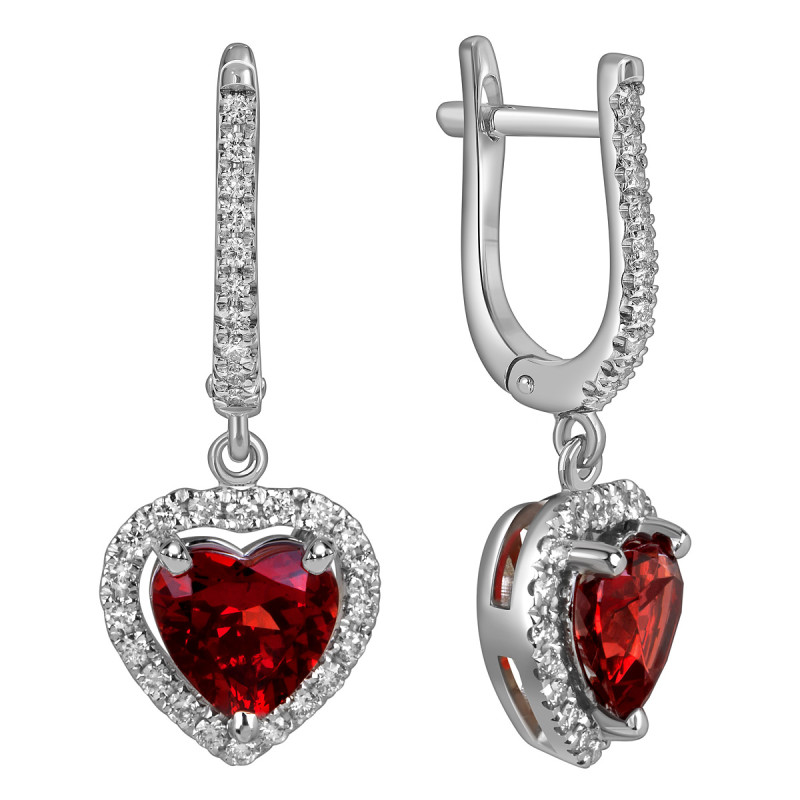 Серьги из белого золота с бриллиантами и гранатами 