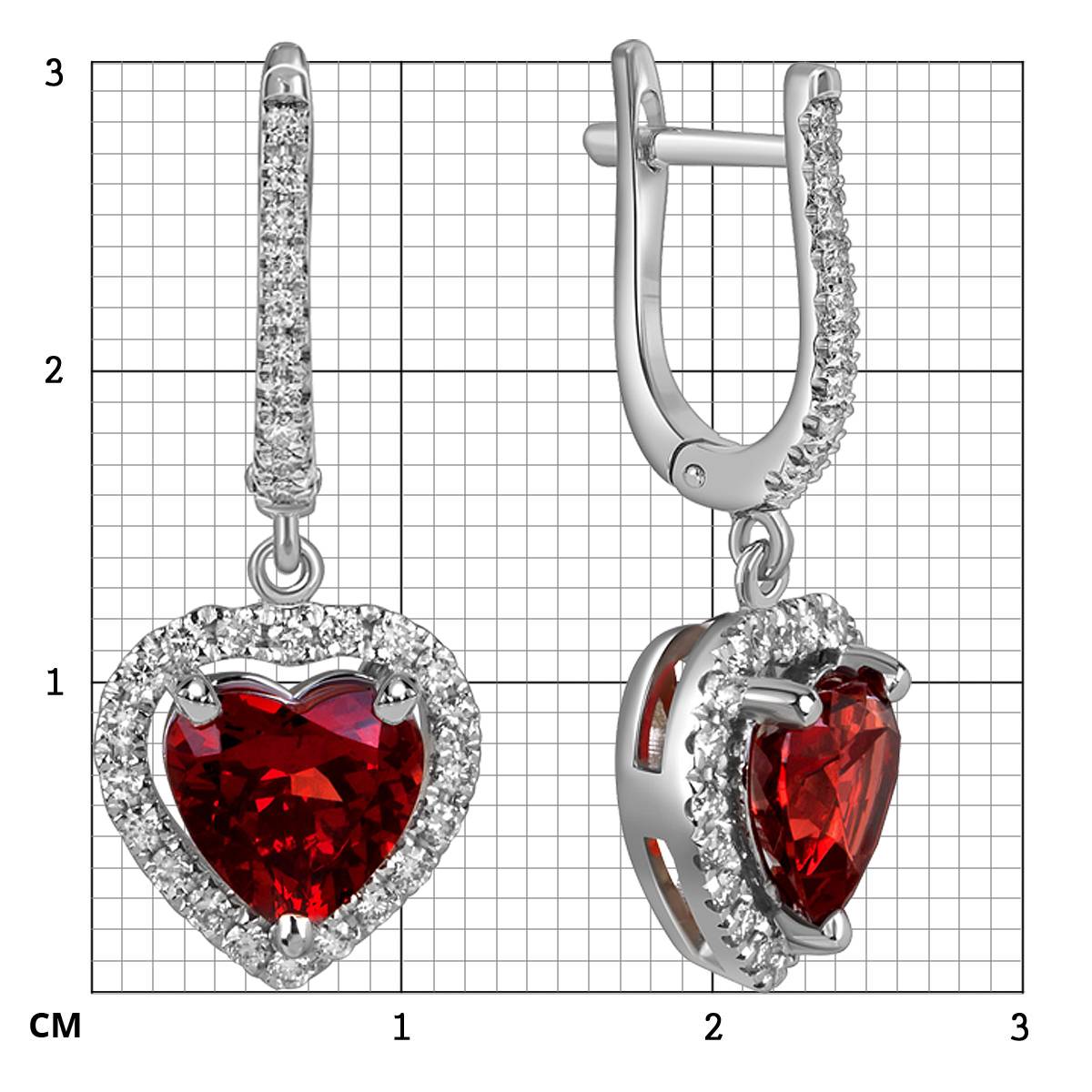 Серьги из белого золота с бриллиантами и гранатами 