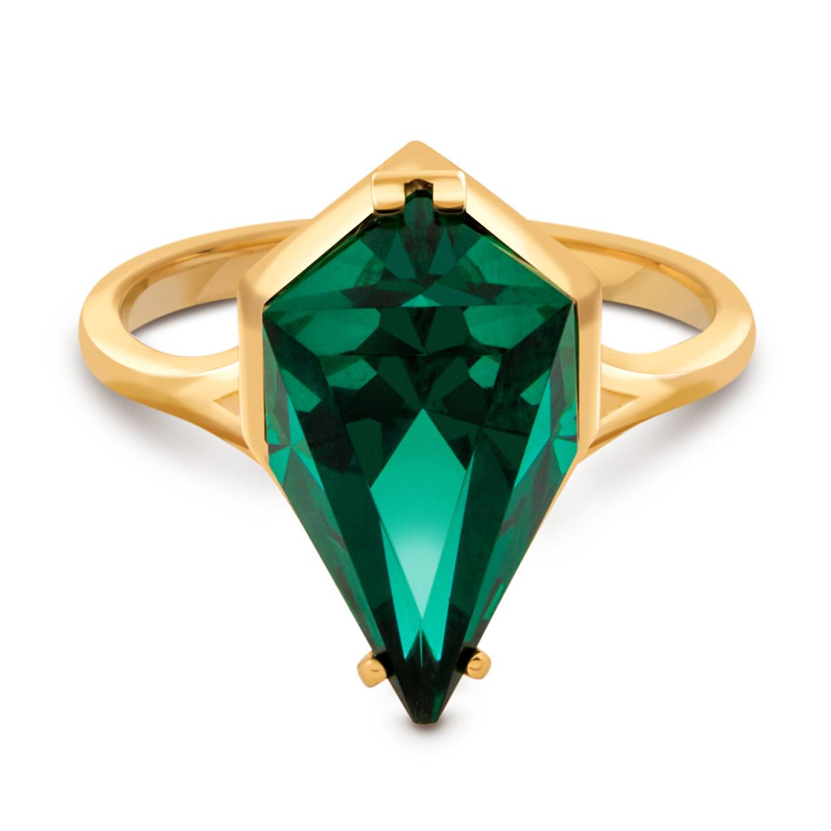 Кольцо из красного золота с искусственным зелёным  турмалином 