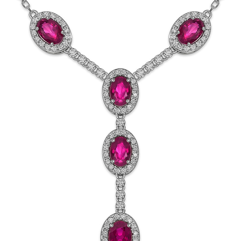 Колье из белого золота с бриллиантами и рубинами (056130)