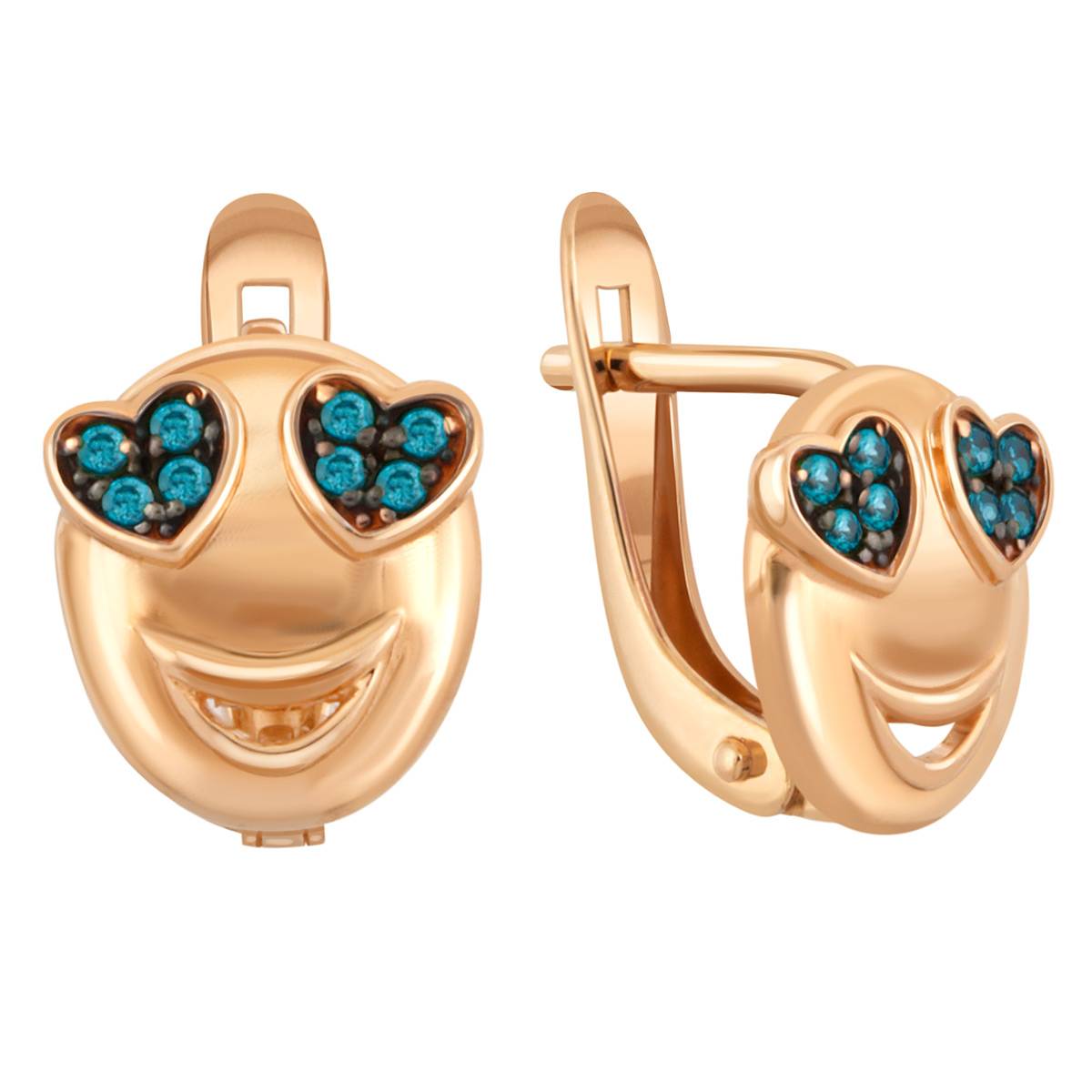 Детские серьги из красного золота с цветными фианитами 