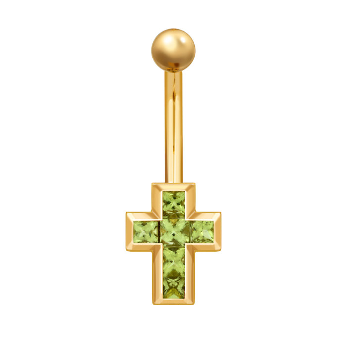 Пирсинг из жёлтого золота с хризолитами (041959)