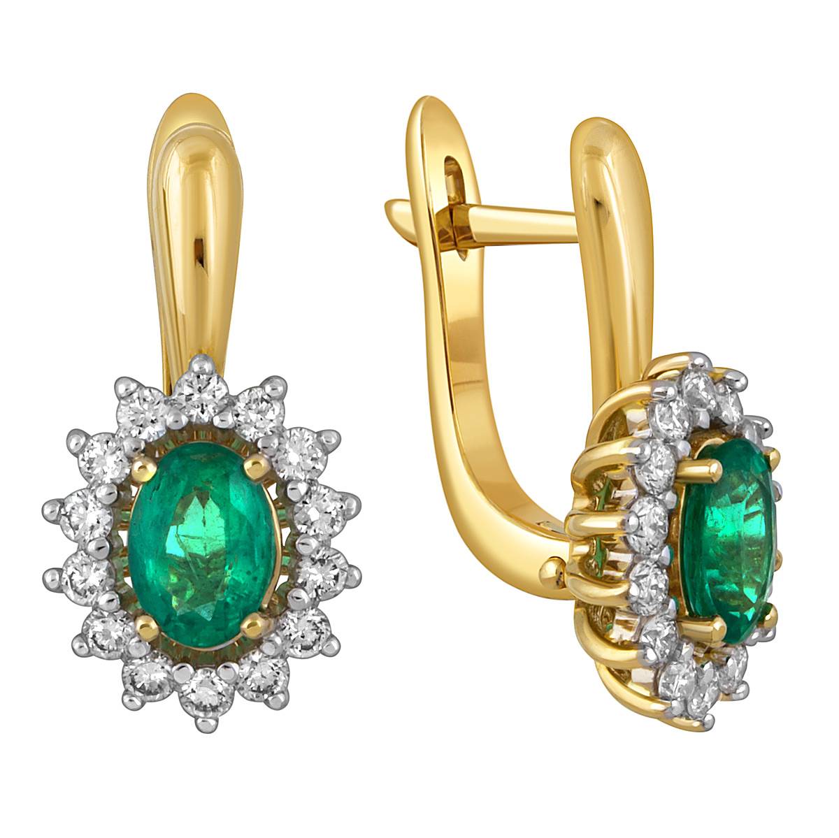 Серьги из жёлтого золота с бриллиантами и изумрудами (052061)