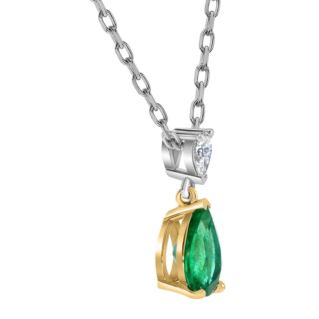 Колье из комбинированного золота с бриллиантом и изумрудом (062814)