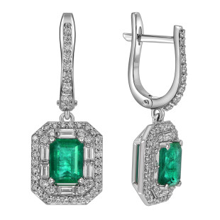 Серьги из белого золота с бриллиантами и изумрудами (063703)
