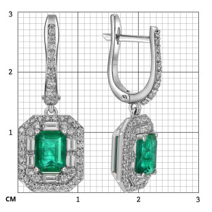 Серьги из белого золота с бриллиантами и изумрудами (063703)