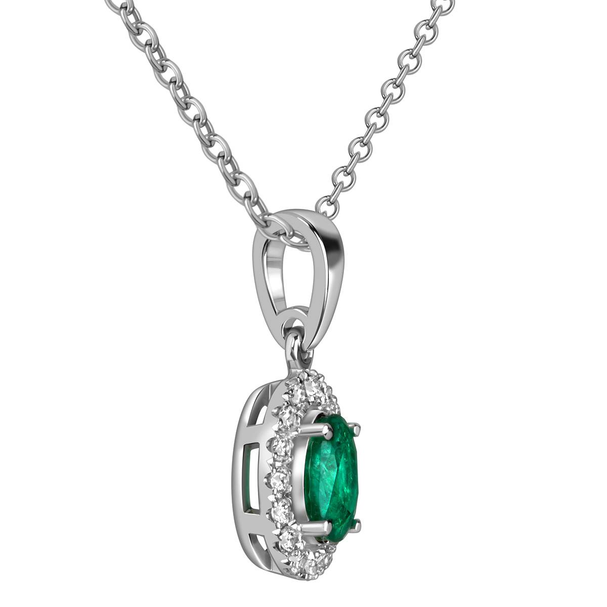 Кулон из белого золота с бриллиантами и изумрудом (062540)