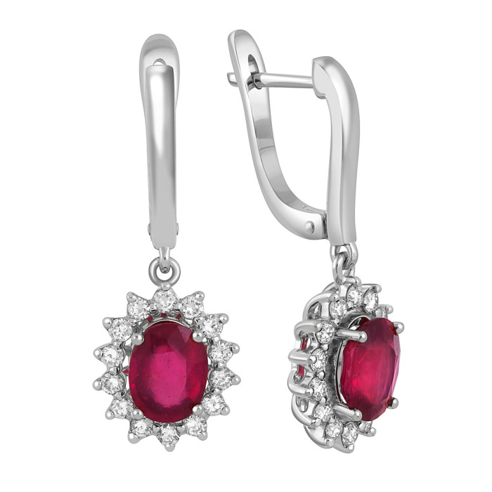 Серьги из белого золота с бриллиантами и рубинами (046083)