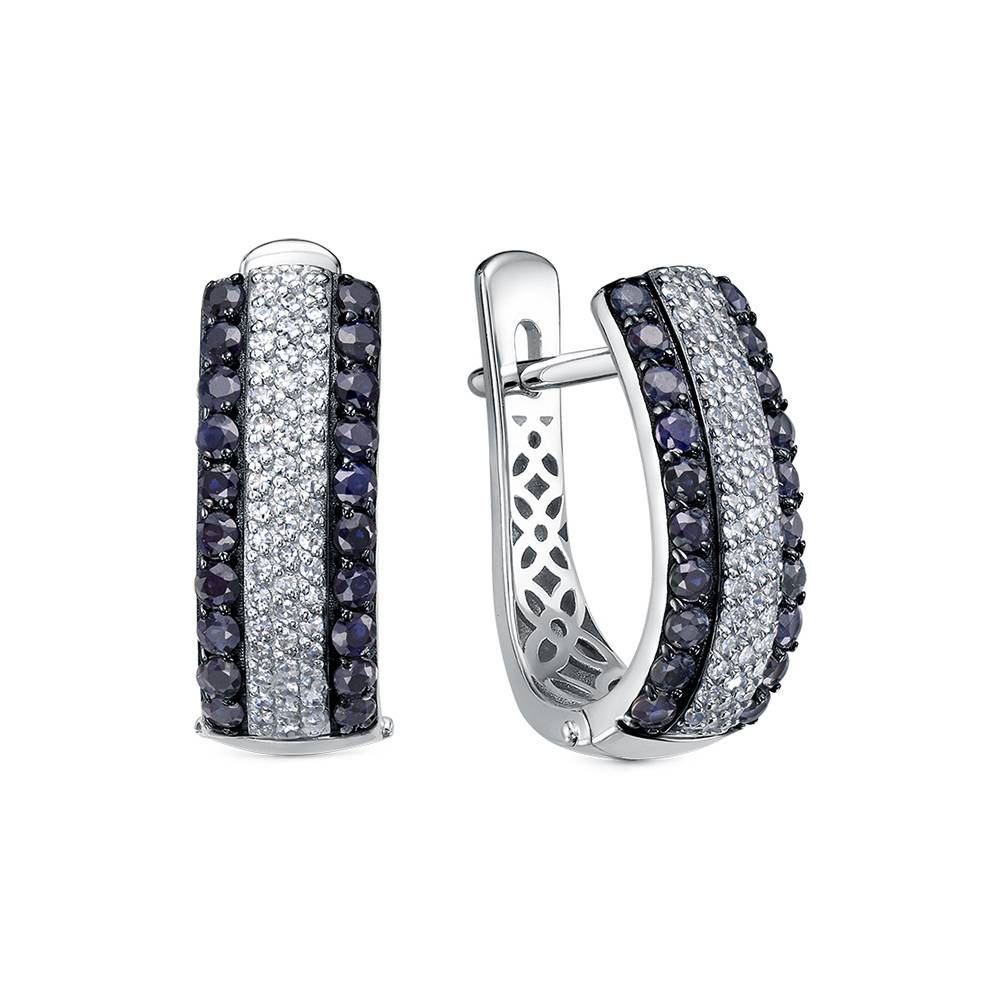 Серьги из белого золота с бриллиантами и сапфирами (058854)