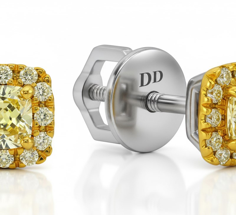 Серьги пусеты из белого золота с жёлтыми бриллиантами (063261)