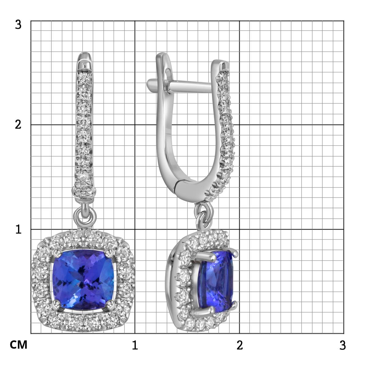 Серьги из белого золота с бриллиантами и танзанитами (055648)