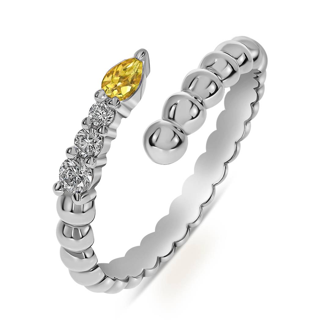 Кольцо из белого золота с бриллиантами и жёлтым сапфиром (061020)