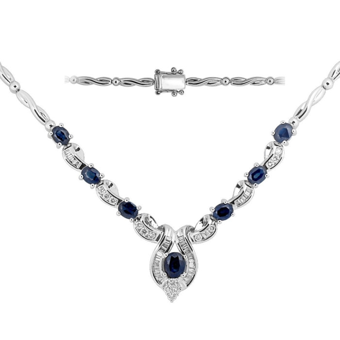 Золотое колье с бриллиантами и сапфирами (003058)