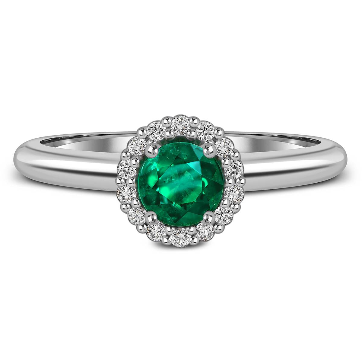 Кольцо из белого золота с бриллиантами и изумрудом  (055055)