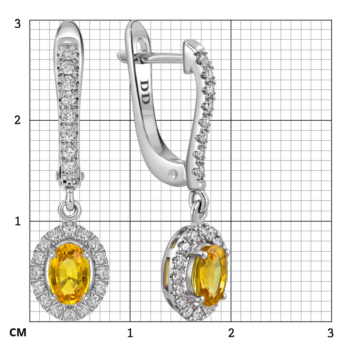 Серьги из белого золота с бриллиантами и жёлтыми сапфирами  (062777)