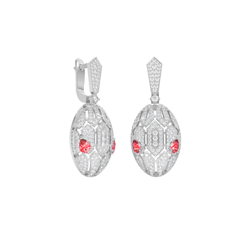 Серьги из белого золота с фианитами и корундами (056069)