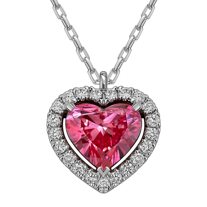 Колье из белого золота с розовым бриллиантом "Сердце" (062991)