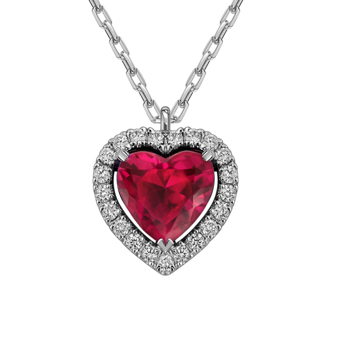 Колье из белого золота с бриллиантами и рубином "Сердце" (063644)