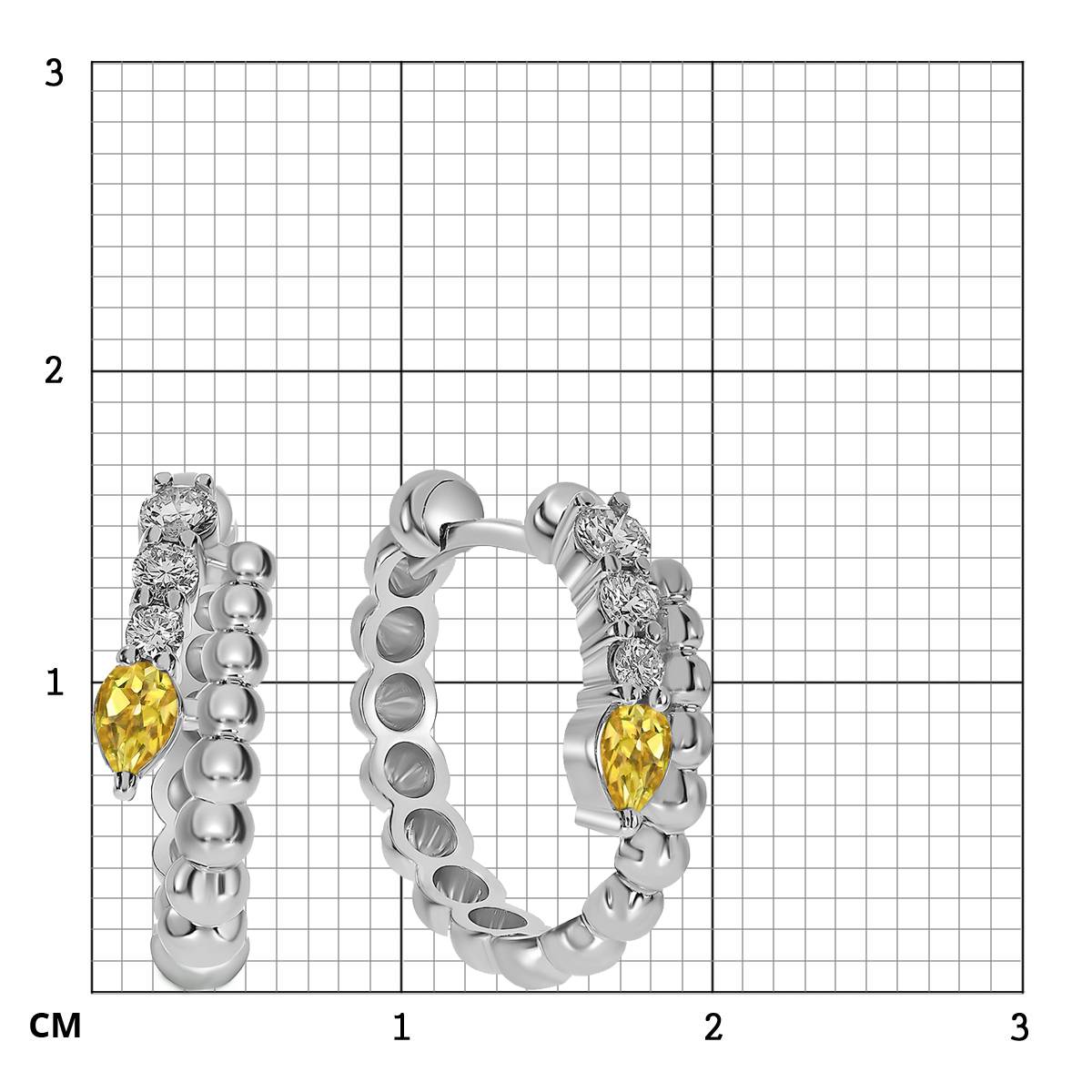 Серьги конго из белого золота с бриллиантами и жёлтыми сапфирами (060991)